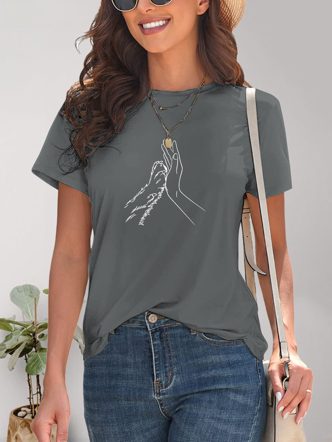 Graphic Round Neck Short Sleeve T-Shirt Trandify deal