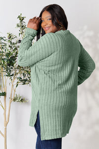 Basic Bae Full Size Ribbed Round Neck Long Sleeve Slit Top Trandify Deal