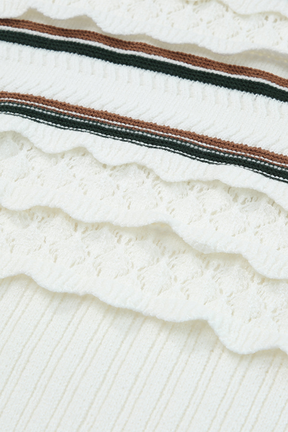 Striped Hollow Out Round Neck Long Sleeve Sweater Trandify Deal