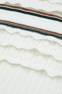 Striped Hollow Out Round Neck Long Sleeve Sweater Trandify Deal