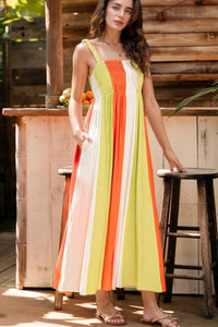 Color Block Smocked Maxi Cami Dress for Women - Trendy Summer Outfit