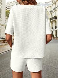 Waffle-Knit Half Sleeve Top and Shorts Set Trandify deal