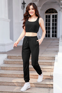 Waffle-Knit Cropped Tank and Drawstring Pants Set Trandify deal
