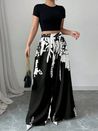 Printed Wide Leg Pants with floral boho pattern model walking