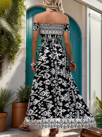 Perfee Slit Printed Off-Shoulder Dress Trandify deal