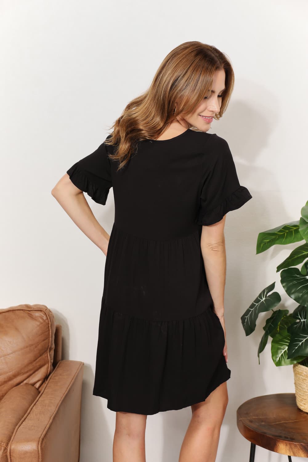 V-Neck Flounce Sleeve Tiered Dress Trandify deal