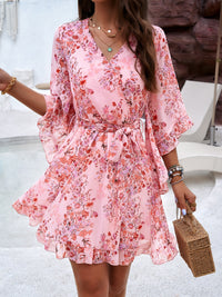 Devine Ruffled Printed Surplice Half Sleeve Mini Dress Trandify Deal