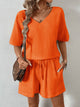 V-Neck Half Sleeve Top and Shorts Set - Trandify Deal