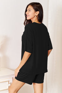 Basic Bae Bamboo Full Size Round Neck Drop Shoulder T-Shirt and Shorts Set Trandify deal