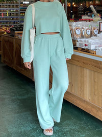 Waffle-Knit Round Neck Top and Pants Set Trandify deal