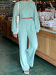 Waffle-Knit Round Neck Top and Pants Set Trandify deal