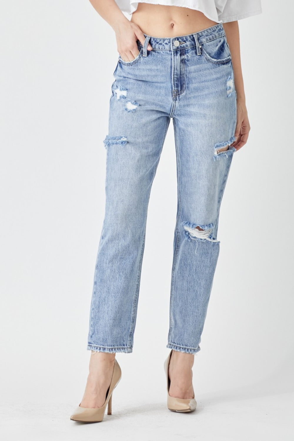 RISEN Distressed Slim Cropped Jeans Trandify deal