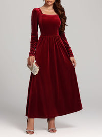 Velvet Square Neck Long Sleeve Dress Trandify Deal