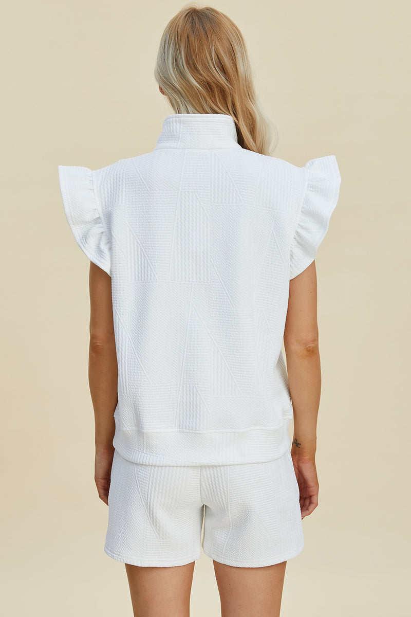 Double Take Texture Flounce Sleeve Top and Shorts Set - Trandify Deal