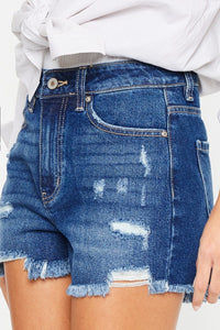 Kancan High Rise Frayed Hem Denim Shorts Trandify deal