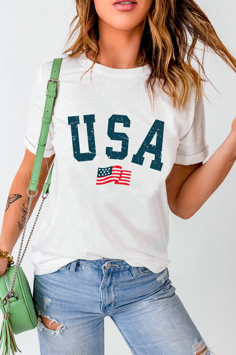 USA Round Neck Short Sleeve T-Shirt - Trandify Deal