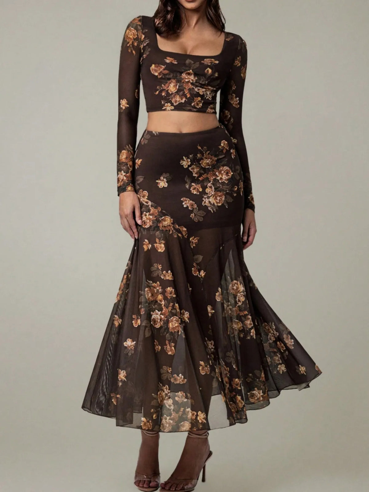 Floral Square Neck Top and Skirt Set for Women – Summer Boho Outfit