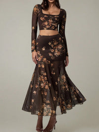 Floral Square Neck Top and Skirt Set for Women – Summer Boho Outfit