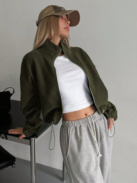 Honey Zip Up Long Sleeve Cropped Jacket Trandify Deal