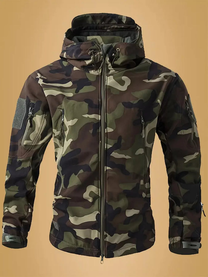 Men's Camouflage Zip-Up Hooded Jacket - 100% Polyester