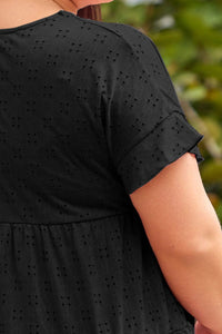 Plus Size Eyelet Round Neck Short Sleeve Blouse Trandify deal