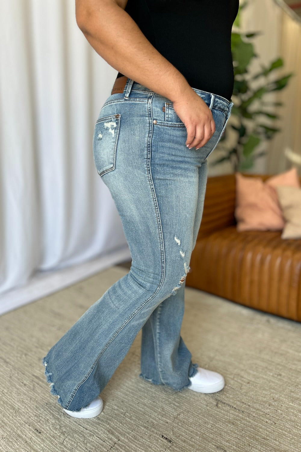 Judy Blue Full Size Medium Rise Tummy Control Destroy Flare Trandify Deal
