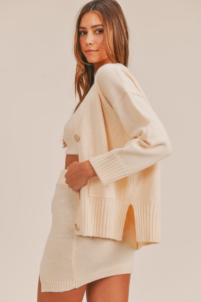 MABLE 3 Pieces Sweater Set with Crop Cami, Mini Skirt, Cardigan Trandify Deal