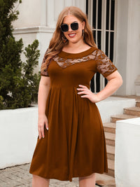 Plus Size Ruched Round Neck Short Sleeve Dress Trandify deal
