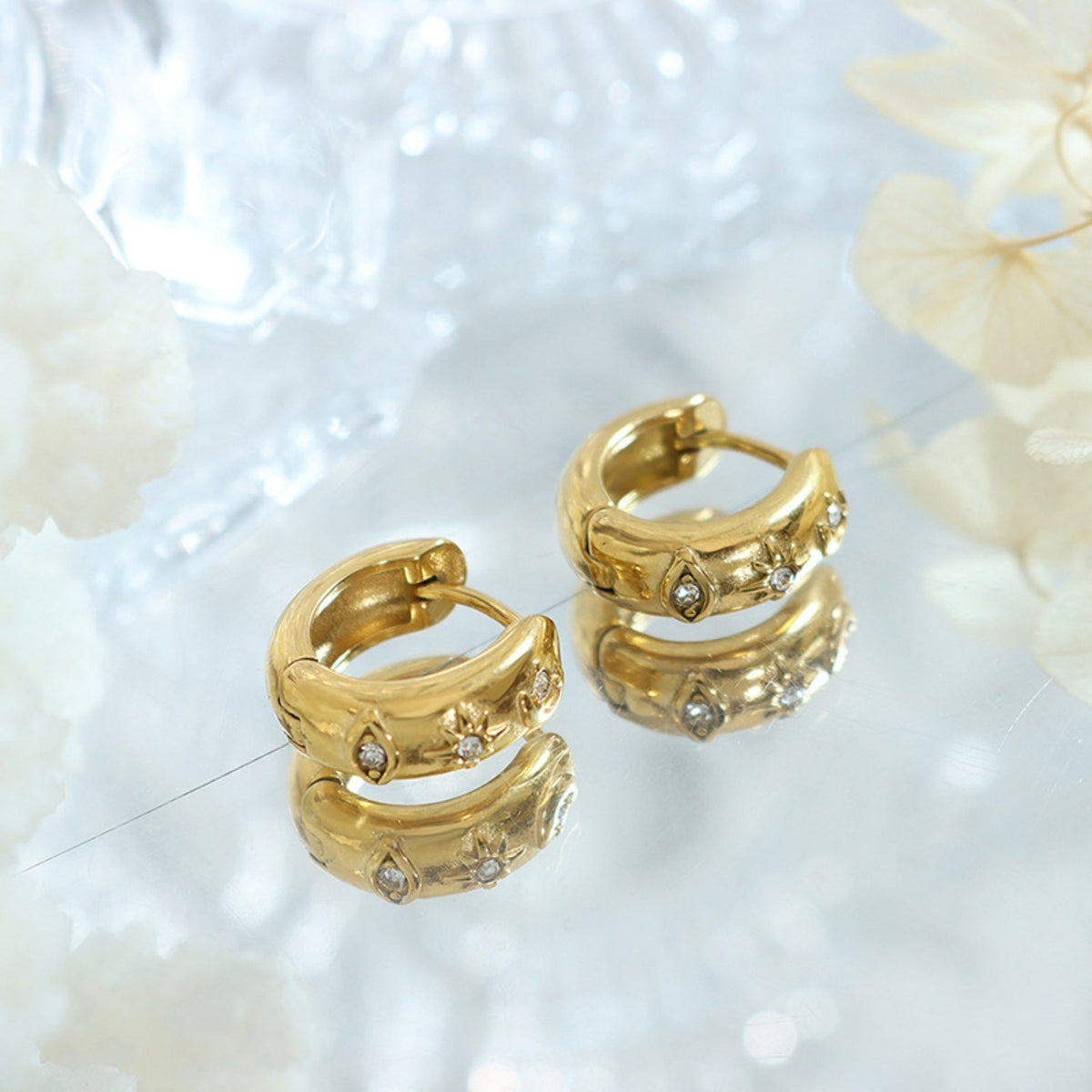 Zircon Titanium Steel Huggie Earrings Trandify deal