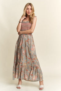 ADORA Smocked Printed Square Neck Tie Shoulder Cami Dress Trandify Deal