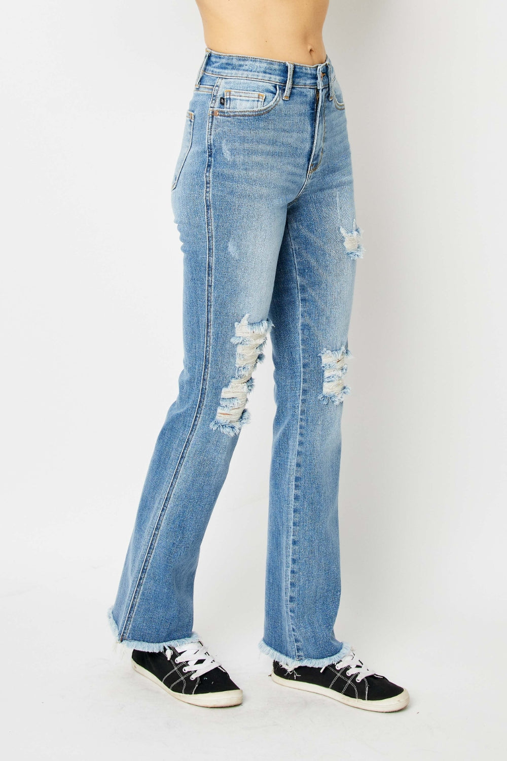 Judy Blue Full Size Distressed Raw Hem Bootcut Jeans Trandify deal