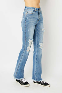 Judy Blue Full Size Distressed Raw Hem Bootcut Jeans Trandify deal