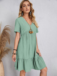 Full Size V-Neck Short Sleeve Dress Trandify deal