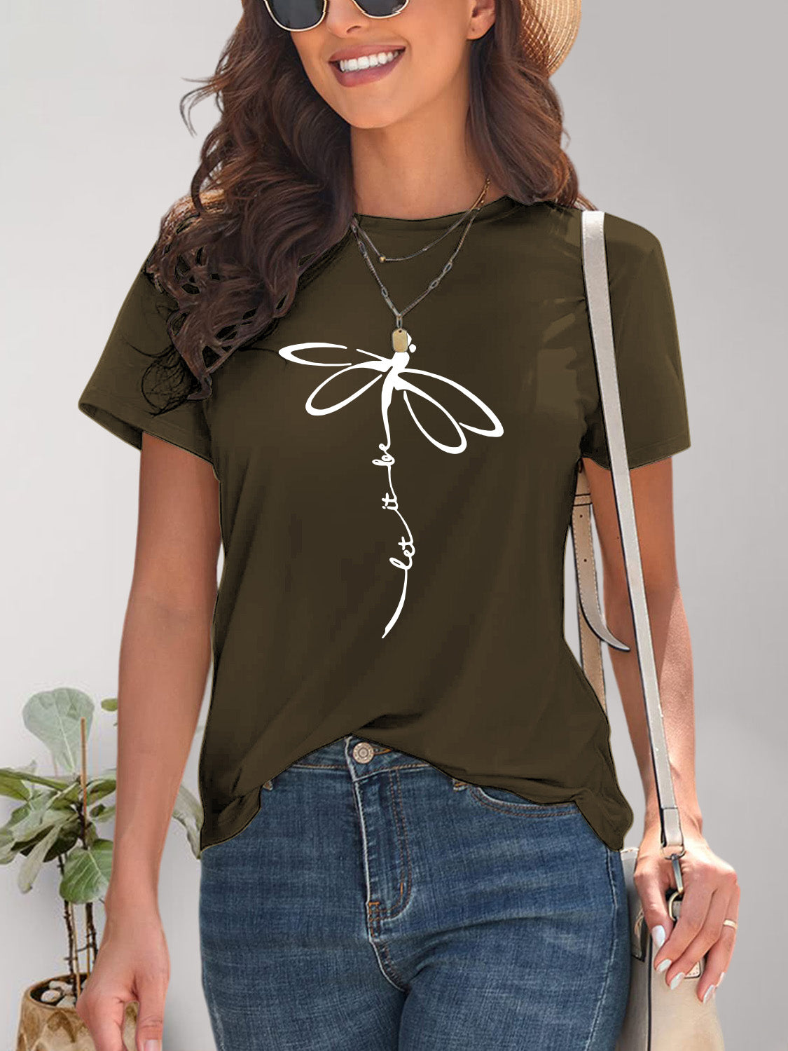 Dragonfly Graphic Round Neck Short Sleeve T-Shirt Trandify deal
