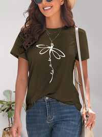 Dragonfly Graphic Round Neck Short Sleeve T-Shirt Trandify deal