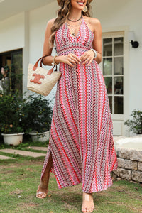 Slit Printed Halter Neck Dress Trandify deal