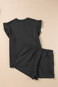 Slit Round Neck Top and Drawstring Shorts Set Trandify deal