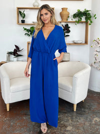 Double Take Full Size Surplice Wide Leg Jumpsuit with Pockets Trandify Deal
