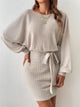 Round Neck Tie Waist Long Sleeve Mini Dress Trandify Deal