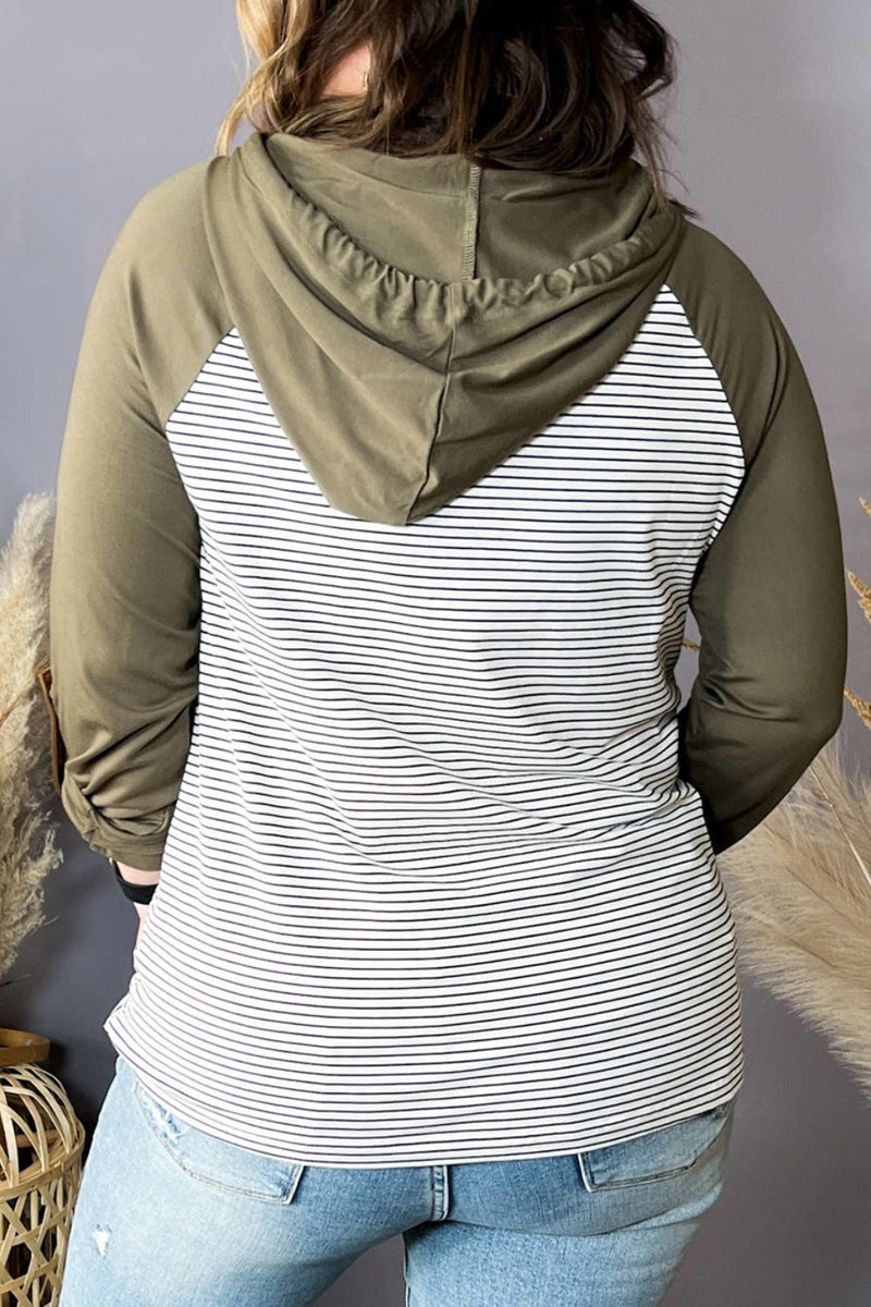 Plus Size Striped Long Sleeve Hoodie Trandify deal