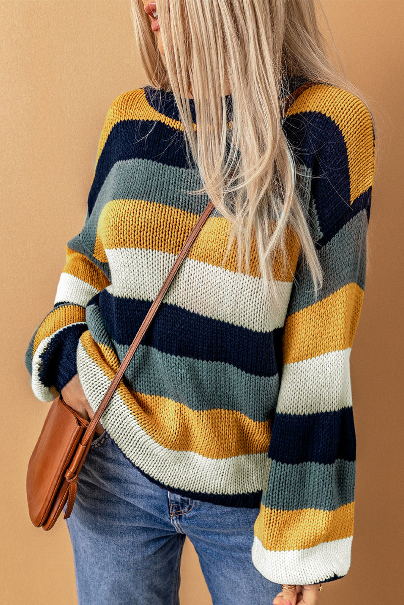 Color Block Round Neck Dropped Shoulder Sweater Trandify Deal