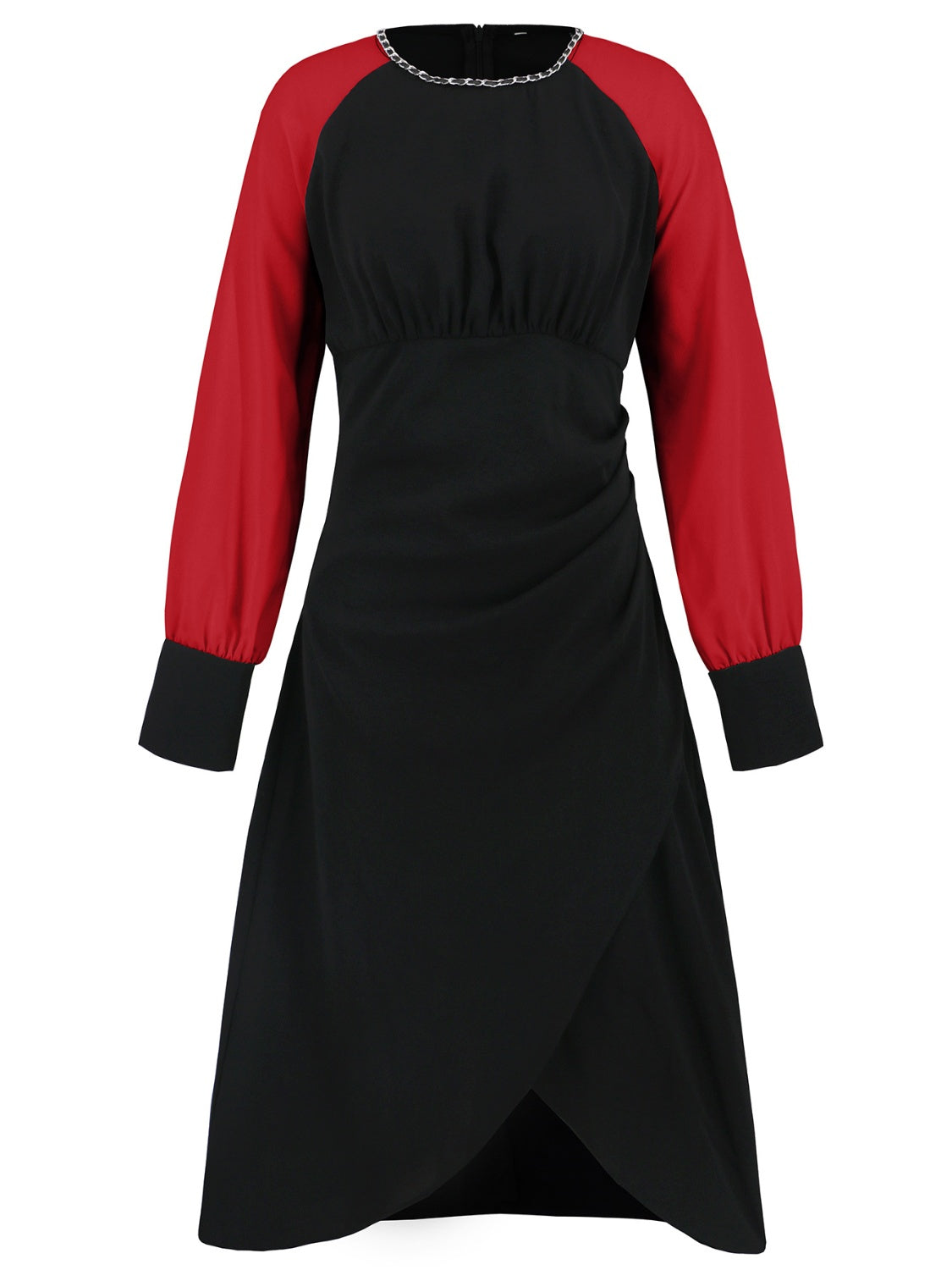 Ruched Contrast Long Sleeve Midi Dress Trandify Deal