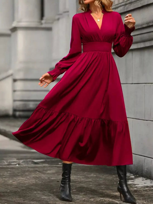 Ruched Midi Dress Long Sleeve Tiered Bodycon - Regular & Plus Size