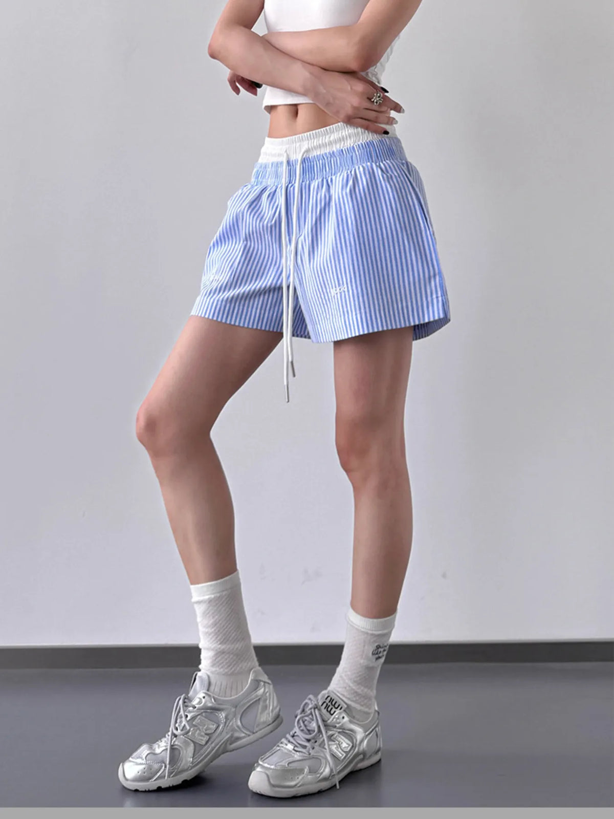 Women’s striped drawstring waist casual shorts for summer