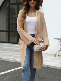 Pocketed Button Up Long Sleeve Hooded Cardigan Trandify Deal