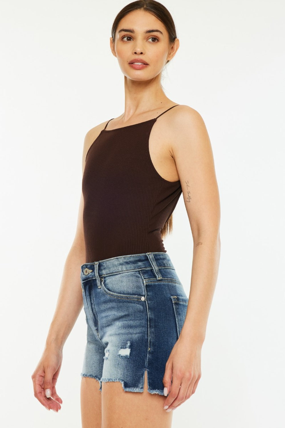 Kancan High Waist Raw Hem Denim Shorts Trandify deal