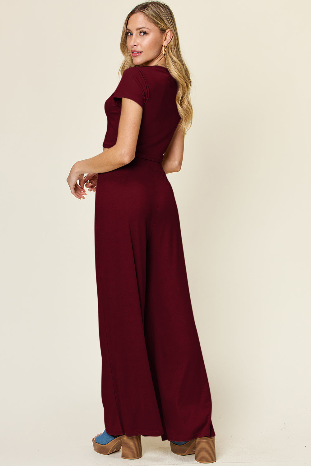 Double Take Full Size Round Neck Top and Pants Set Trandify deal
