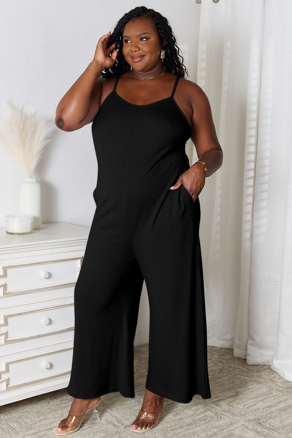 Basic Bae Full Size Spaghetti Strap V-Neck Jumpsuit Trandify deal