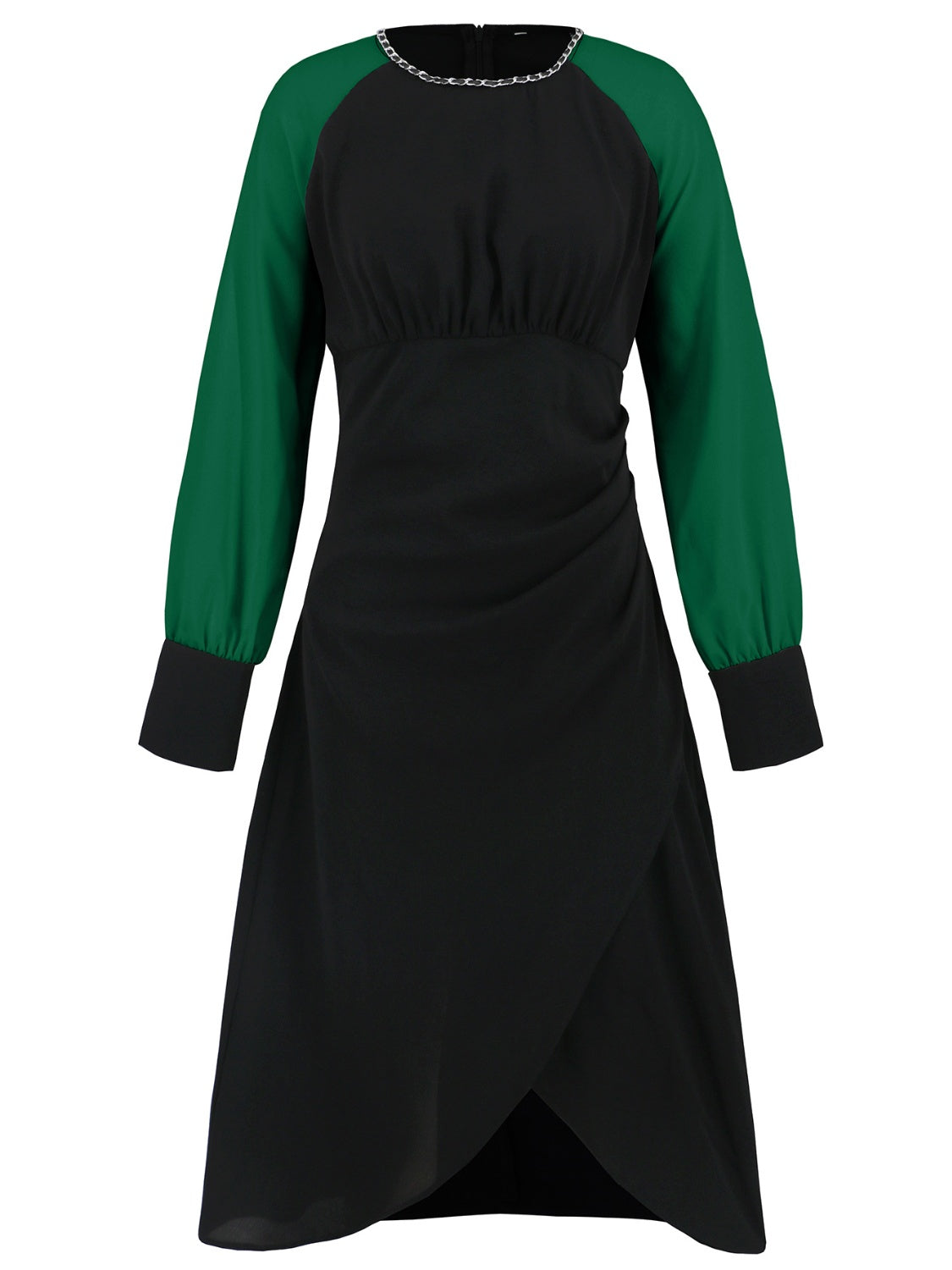 Ruched Contrast Long Sleeve Midi Dress Trandify Deal
