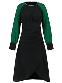 Ruched Contrast Long Sleeve Midi Dress Trandify Deal